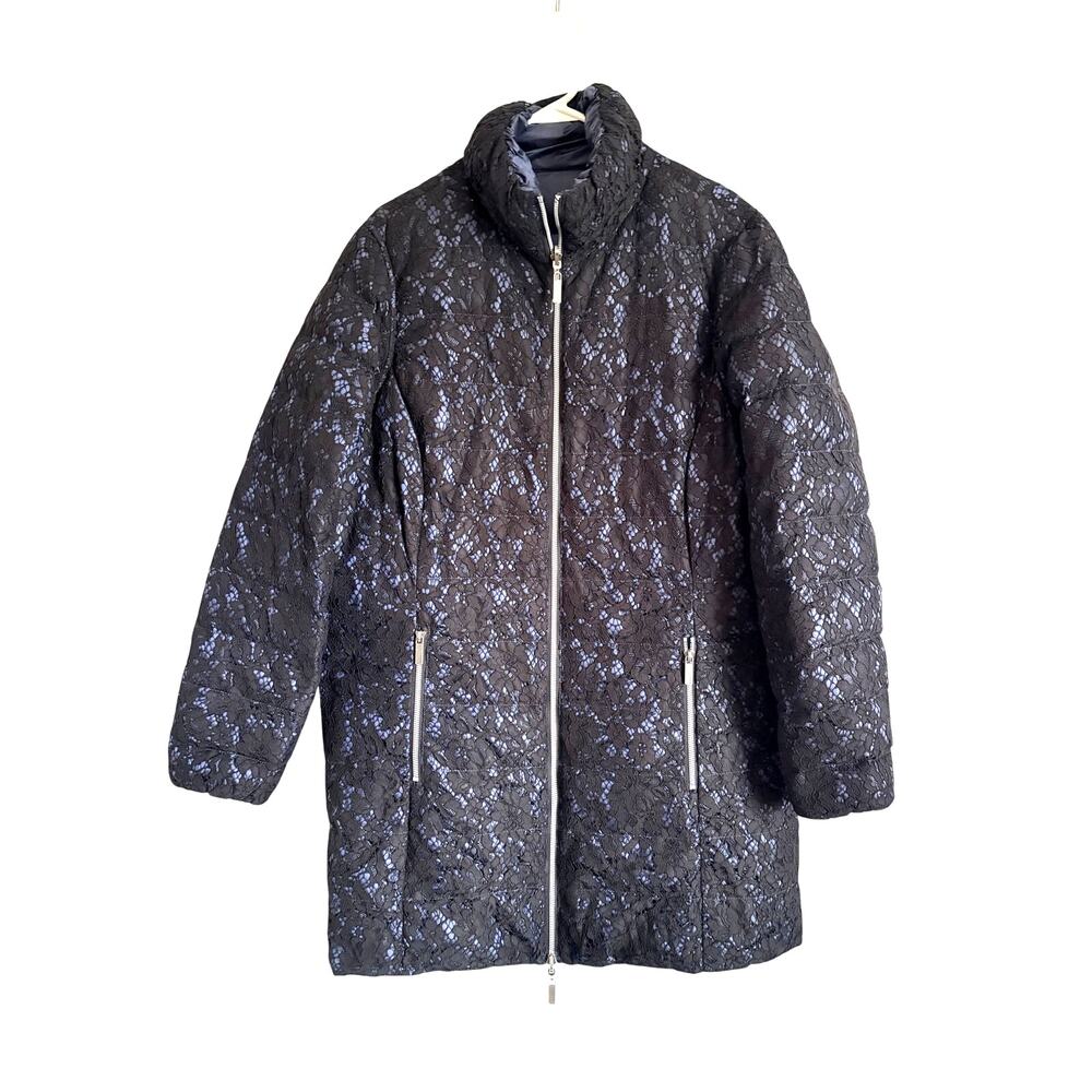 Etage Lace Puffer Coat Long Black Blue Reversible Size 16 Whimsigoth Coquette